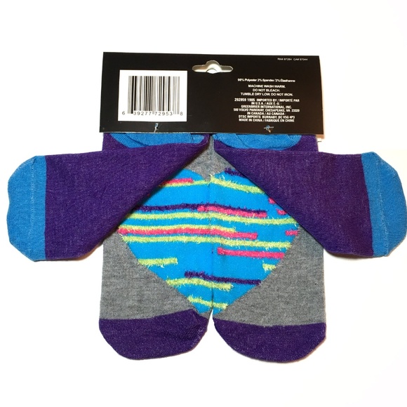 **3/$15* Fun Turquoise Fuzzy Striped Heart Socks - Picture 2 of 3